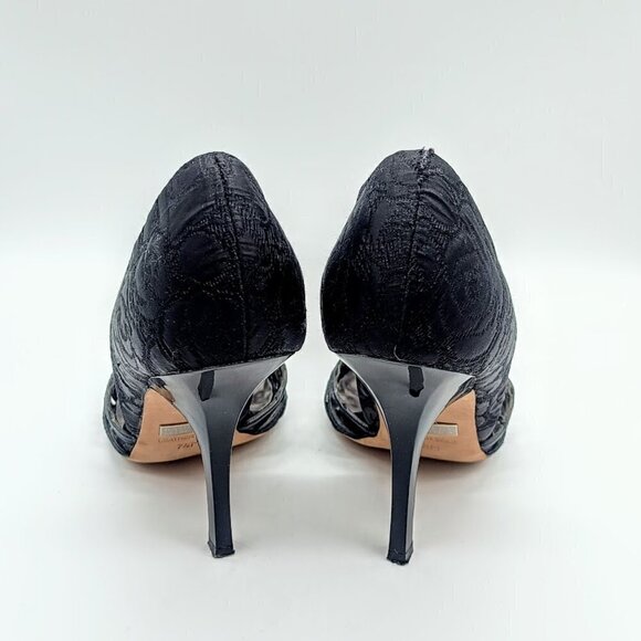 Badgley Mischka Black Webbed Peep Toe Heels 7.5M - Picture 3 of 8
